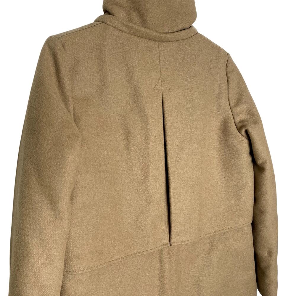 The Kooples Wool Blend Mockneck Utility Pea Coat Small Snap Front Zip Jacket Tan - Picture 14 of 15